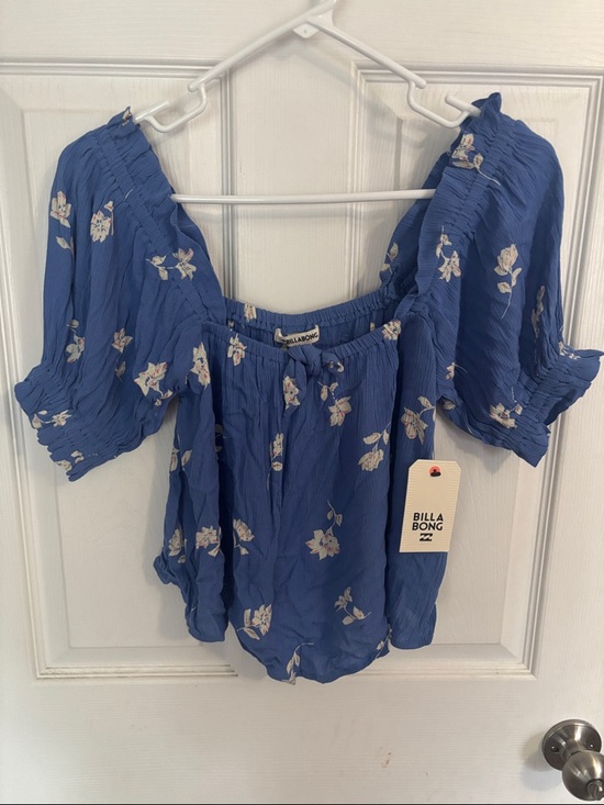 Billabong Tops - Billabong Blue Floral Off-Shoulder Peasant Top